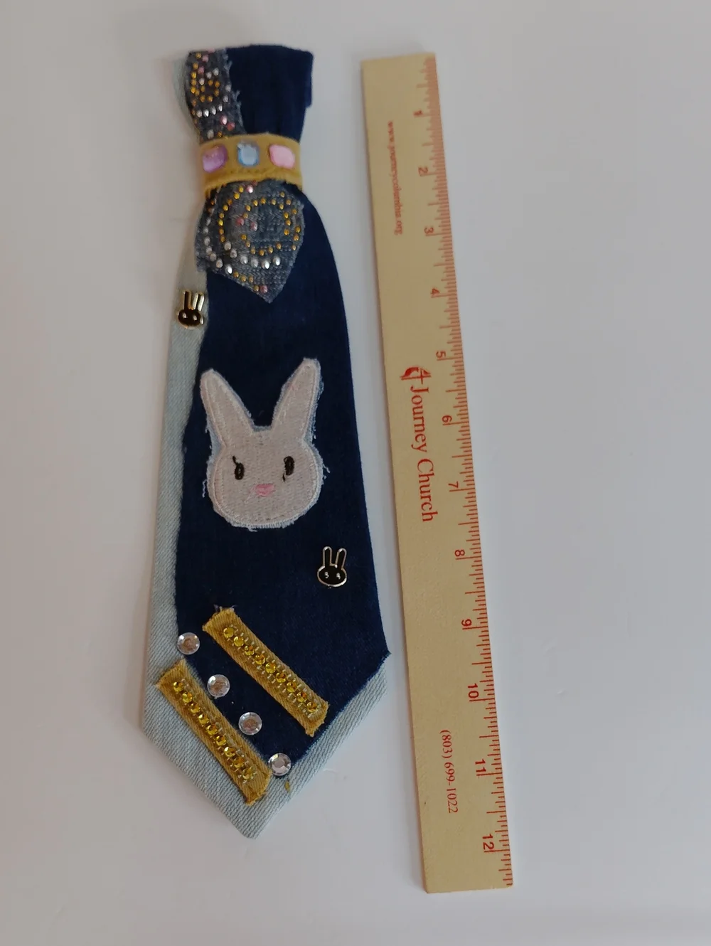Bunny Embellished Kids Navy Tie with Pink & Gold Accents